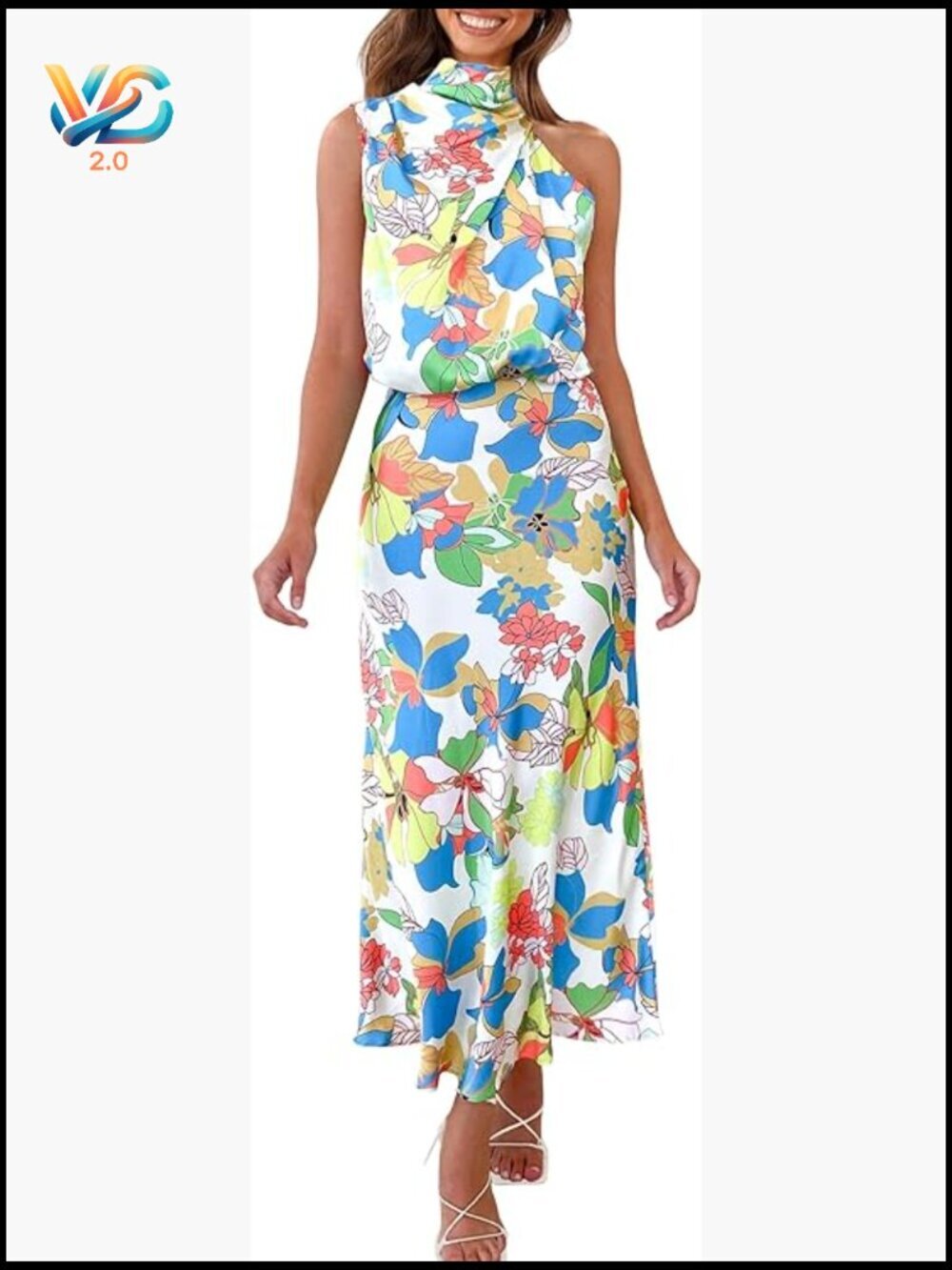 Women's Satin Mock Neck Sleeveless Maxi Dress Party